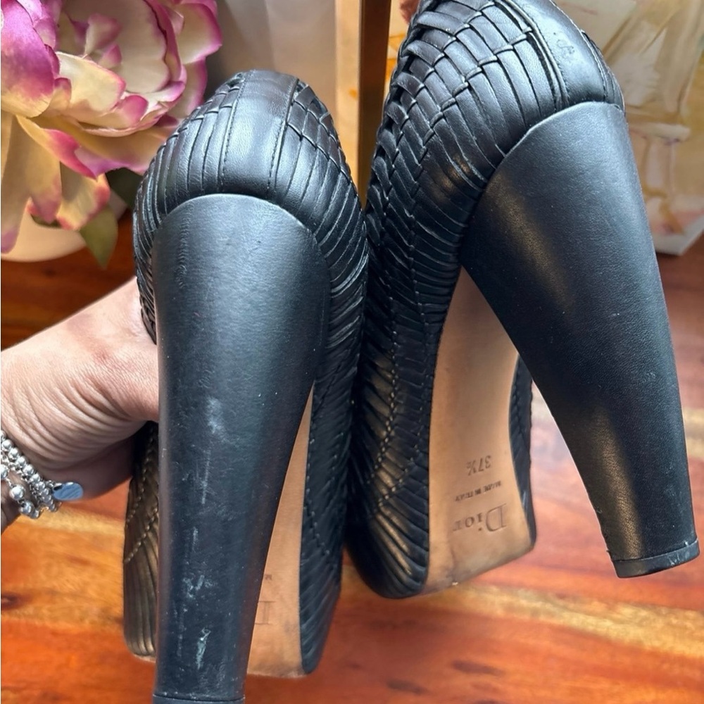 Dior Black Braided Leather Heels - Picture 6 of 12